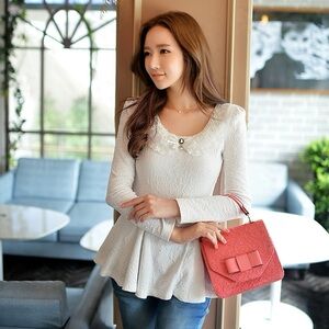 White Lace Peplum Top Long Sleeve Small